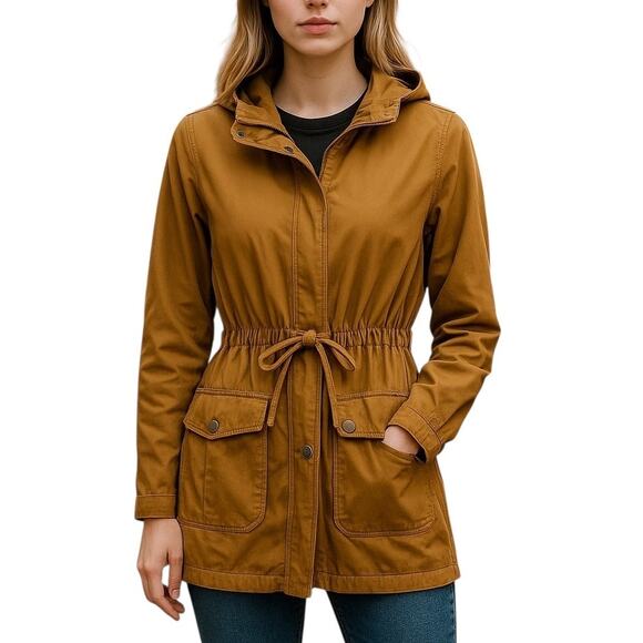 Old Navy Utility Jacket Women Small Brown Hooded Anorak Drawstring Waist Pockets - Picture 11 of 11